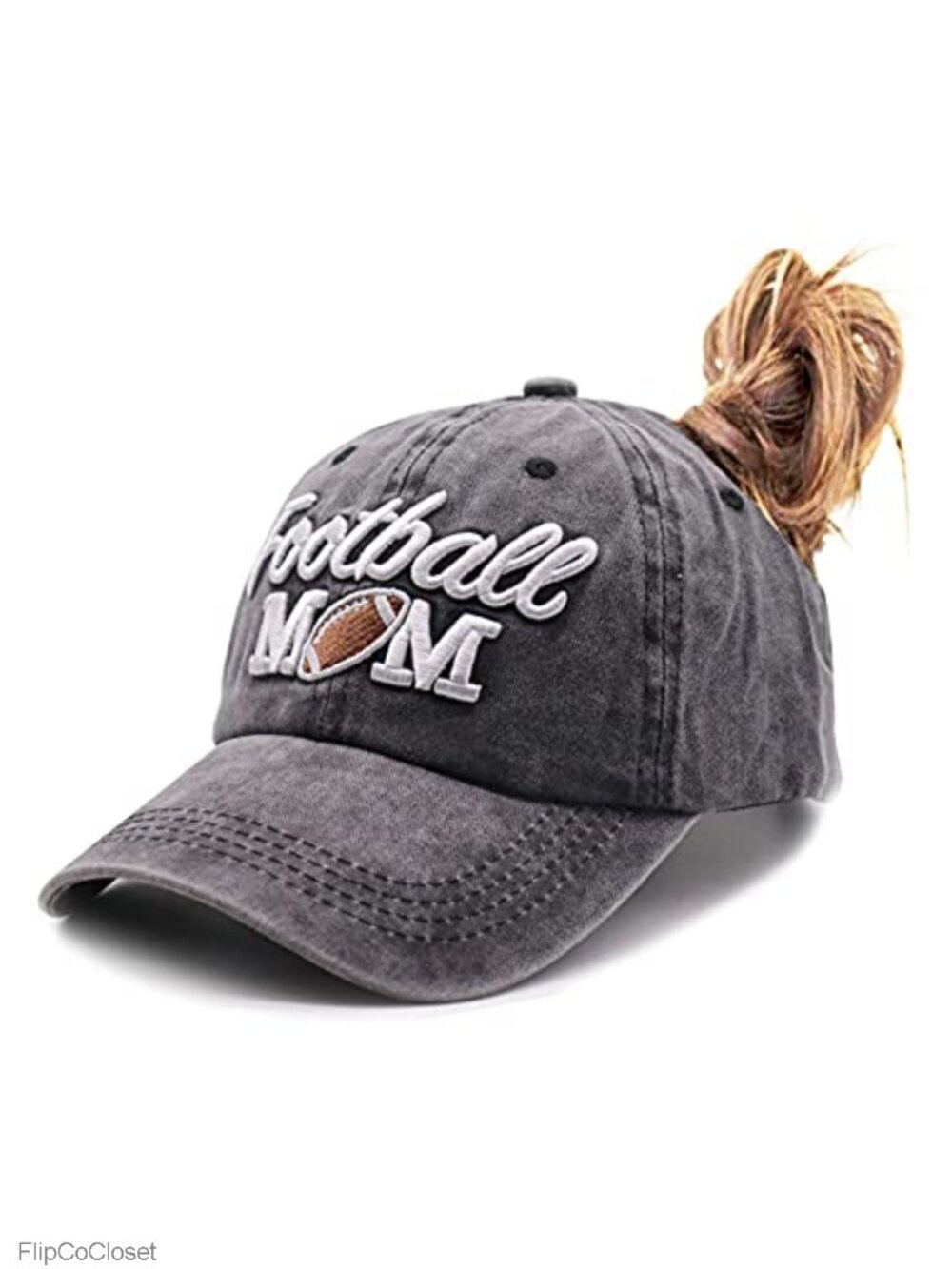 Cotton Baseball Cap with Embroidered Football Mom Design for Women